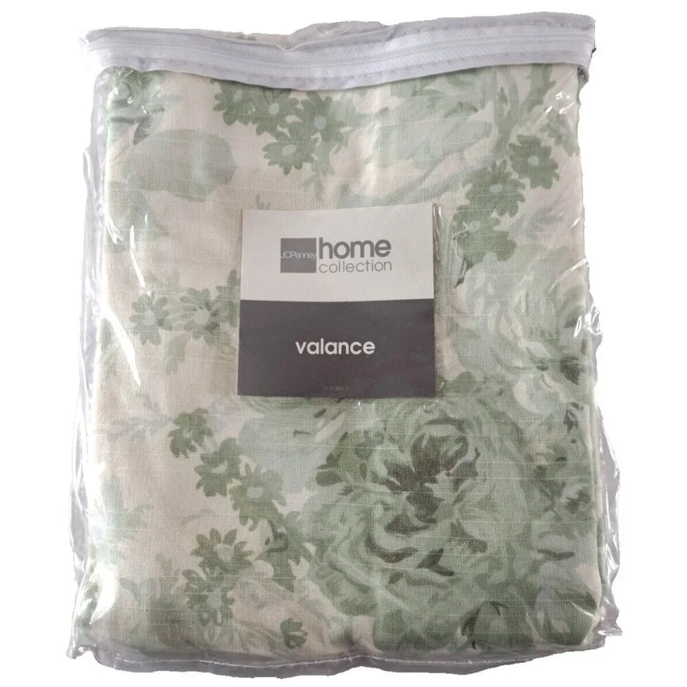 NEW JC Penney Home Valance Cottage Floral Sage Green Stripes Country 80x16